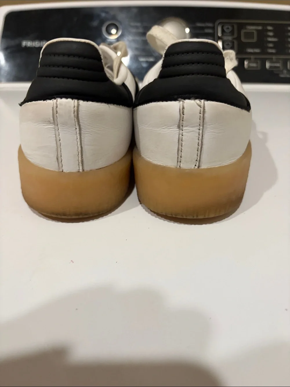 adidas White Sneakers with Black Stripes and Gum Sole